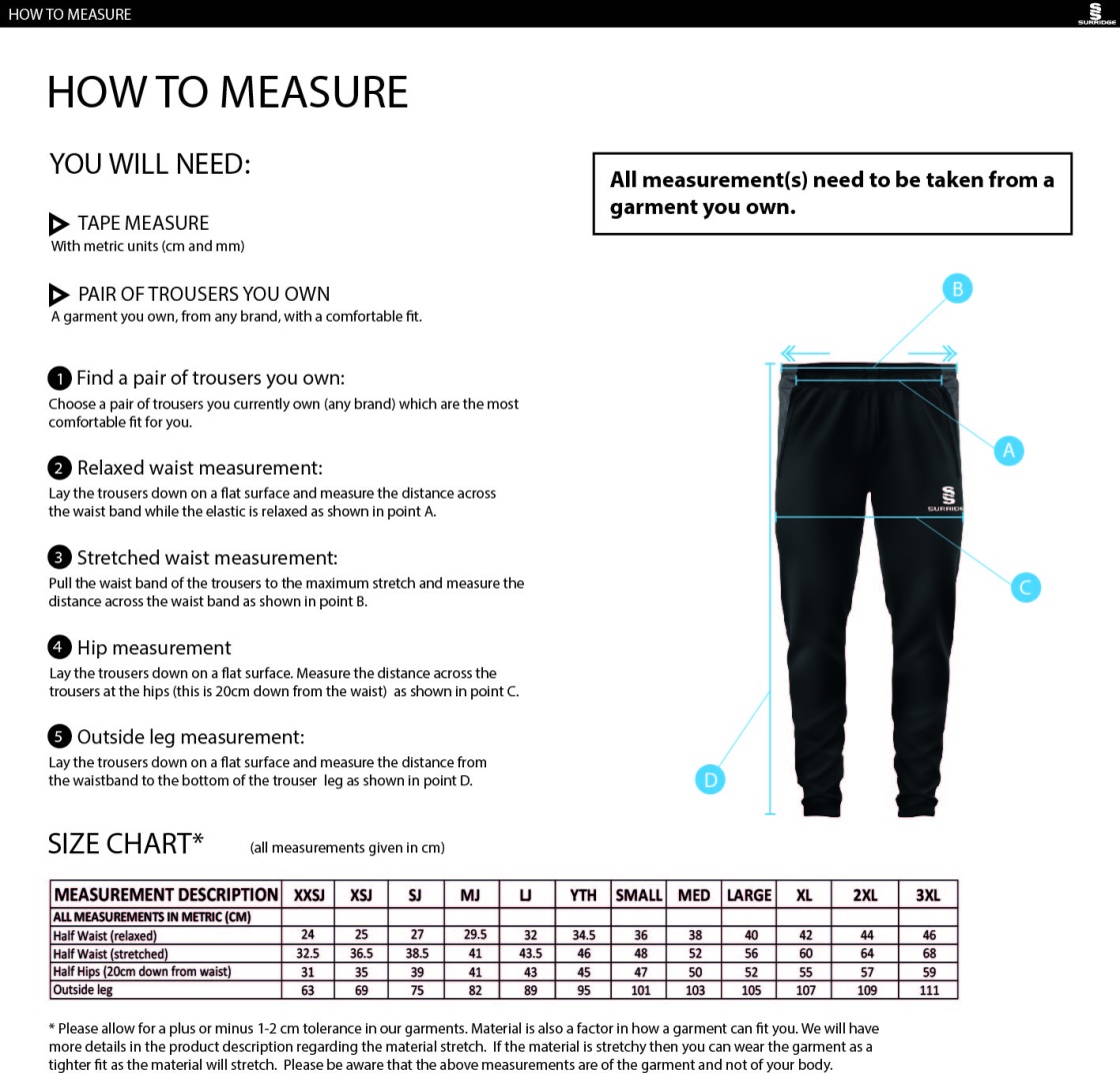 Staff Uniform - Dual Skinny Pant - Navy/Amber - Unisex Fit - Size Guide