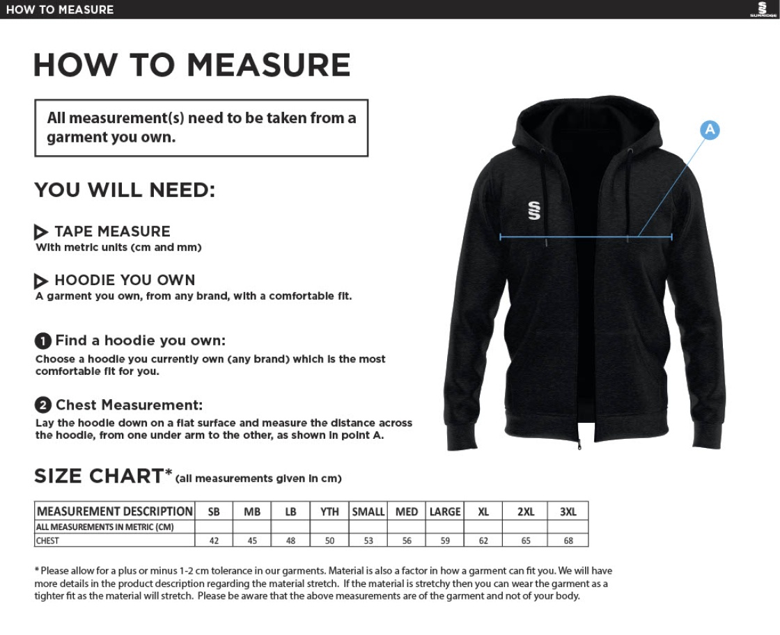 Staff Uniform - Dual Full Zip Hoody - Navy/Amber - Unisex Fit - Size Guide