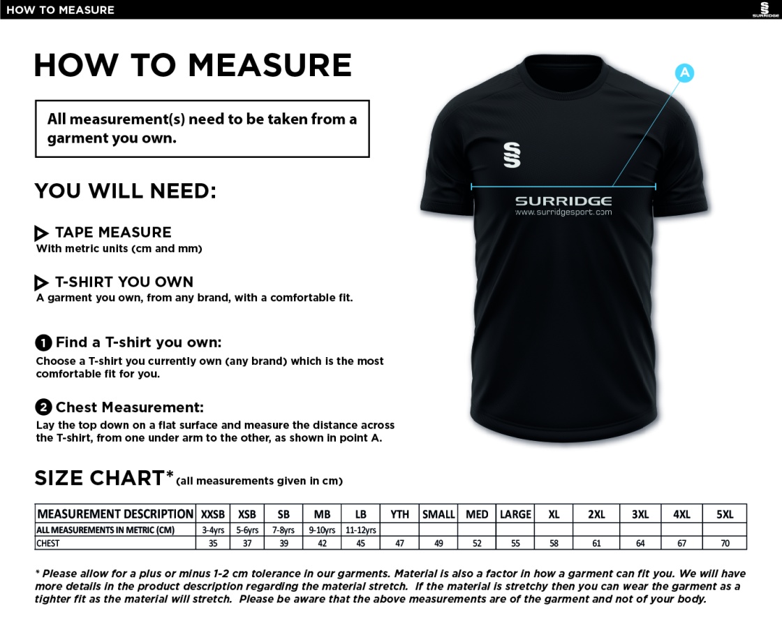 Barton Court Grammar School - GCSE Sports Science - Polo Shirt - Size Guide