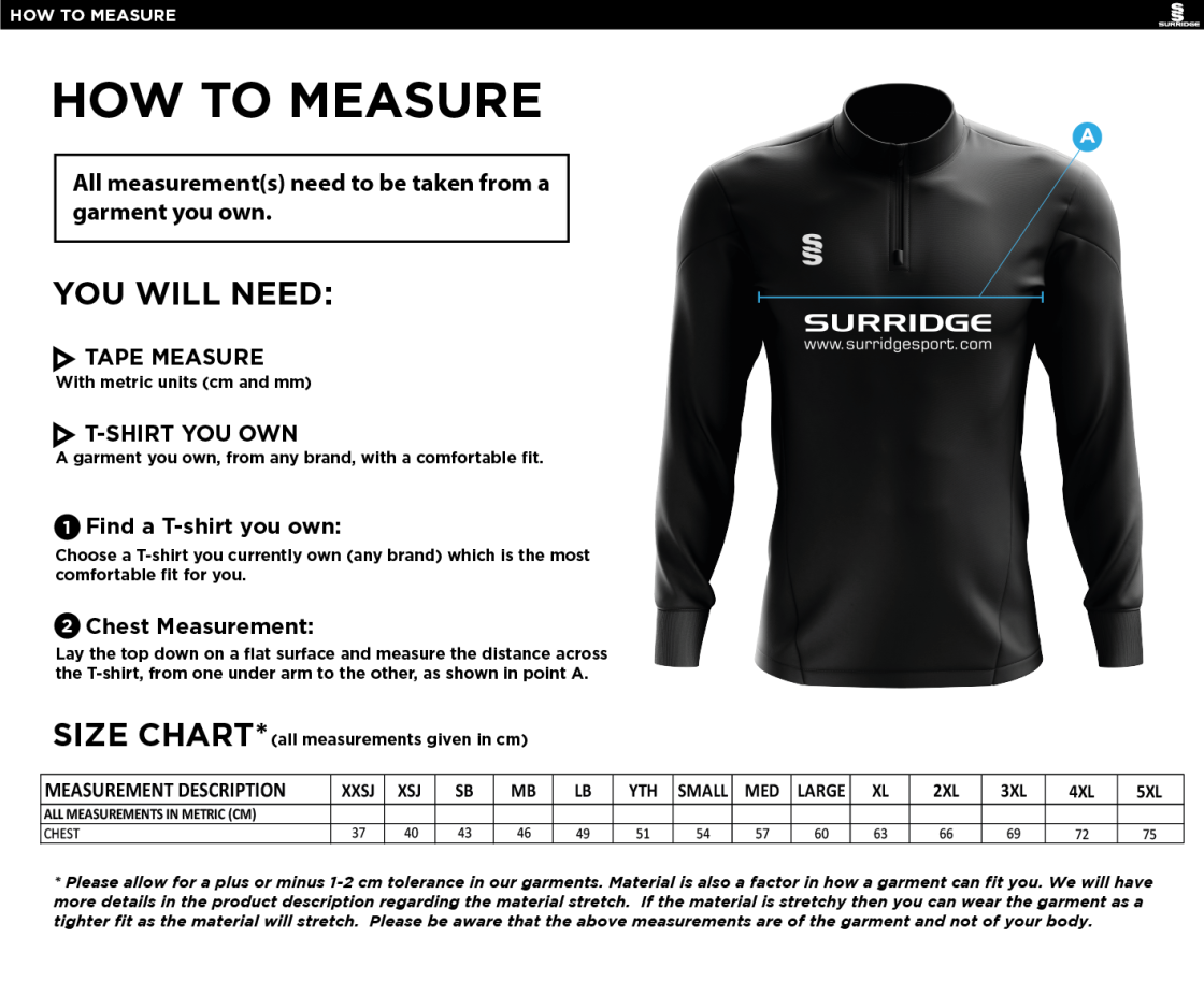 Staff Uniform - 1/4 Zip Dual Performance Top - Navy/Amber - Unisex Fit - Size Guide