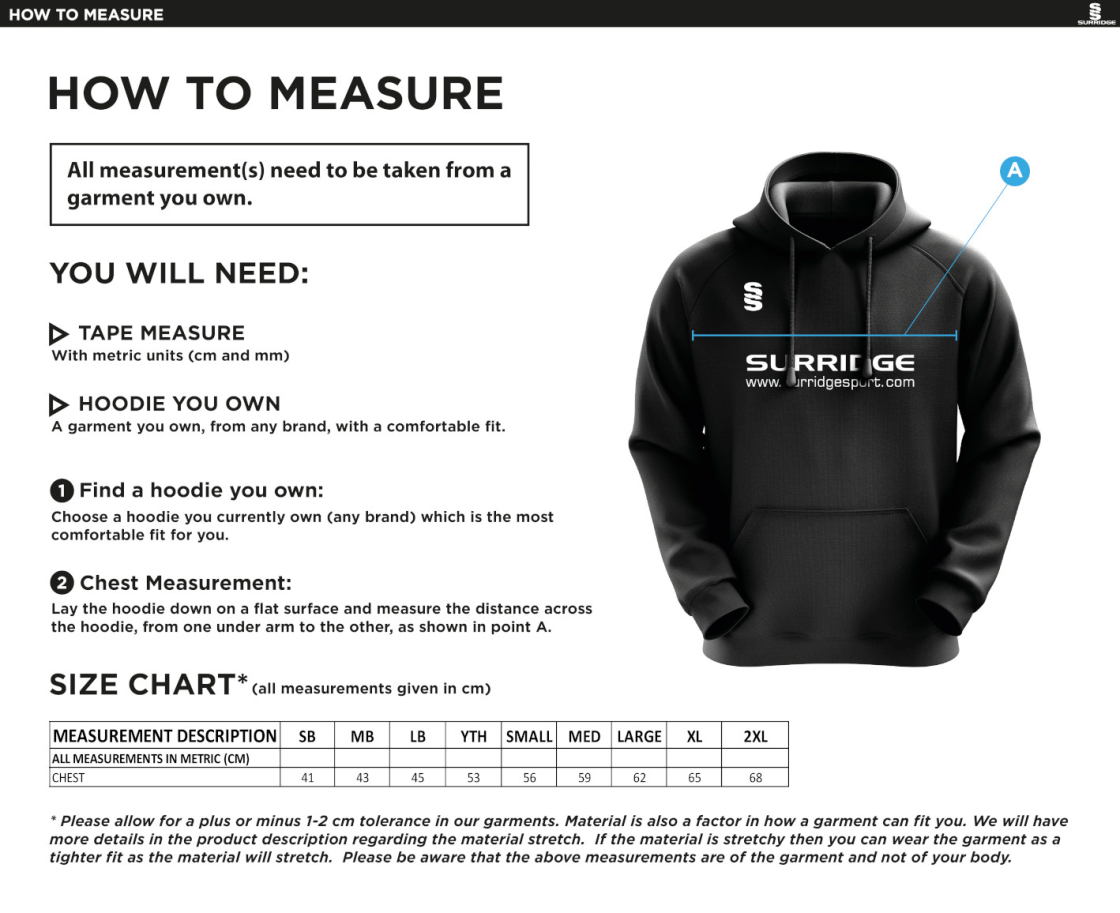 Barton Court Grammar School - GCSE Sport Science -  Hoody - Size Guide