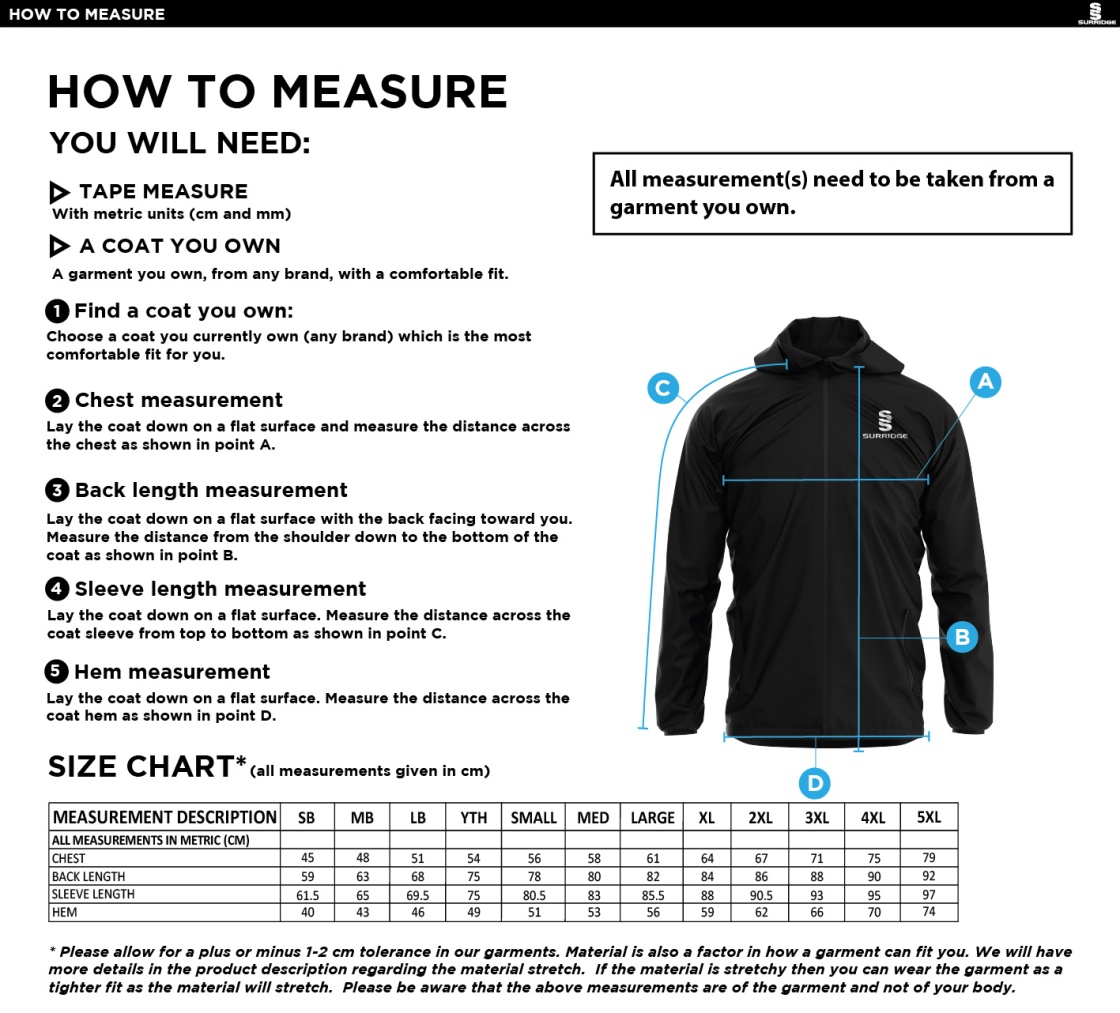Staff Uniform - Dual Full Zip Training Jacket - Navy/Amber - Unisex Fit - Size Guide