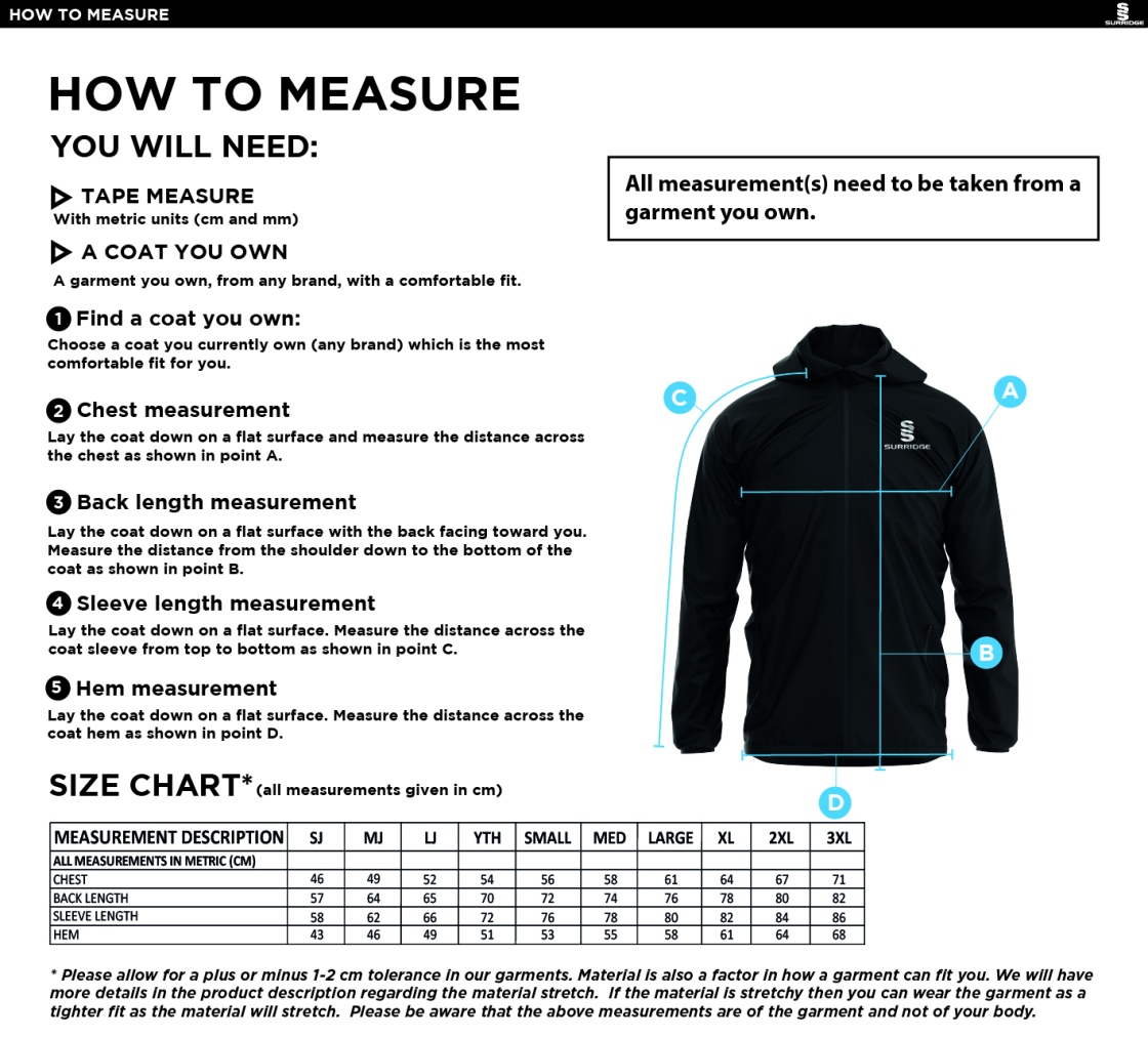 Staff Uniform - Dual Elite 1/4 Zip Hoody / Rain Jacket - Navy/Amber - Unisex Fit - Size Guide