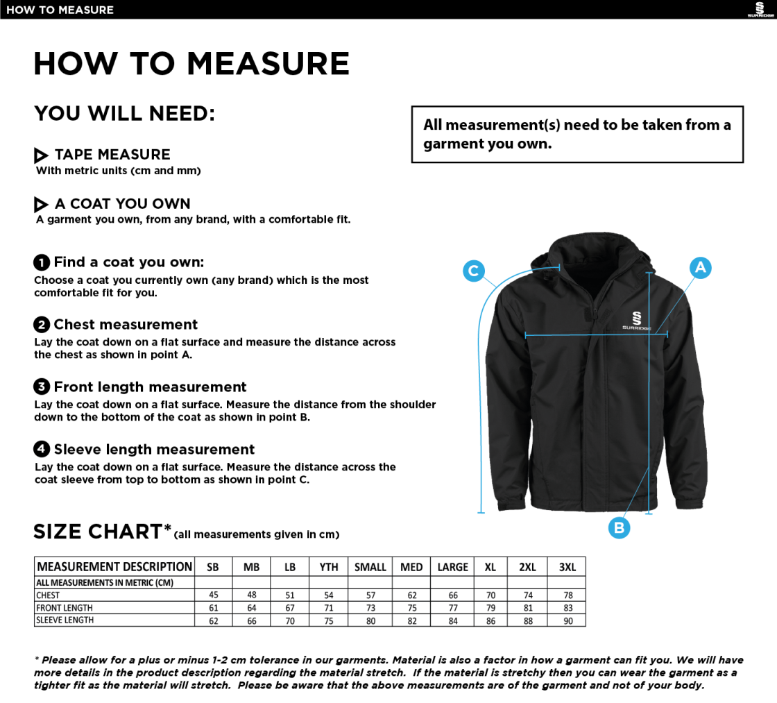 Staff Uniform - Dual Fleece Lined Jacket - Navy/Amber - Unisex Fit - Size Guide